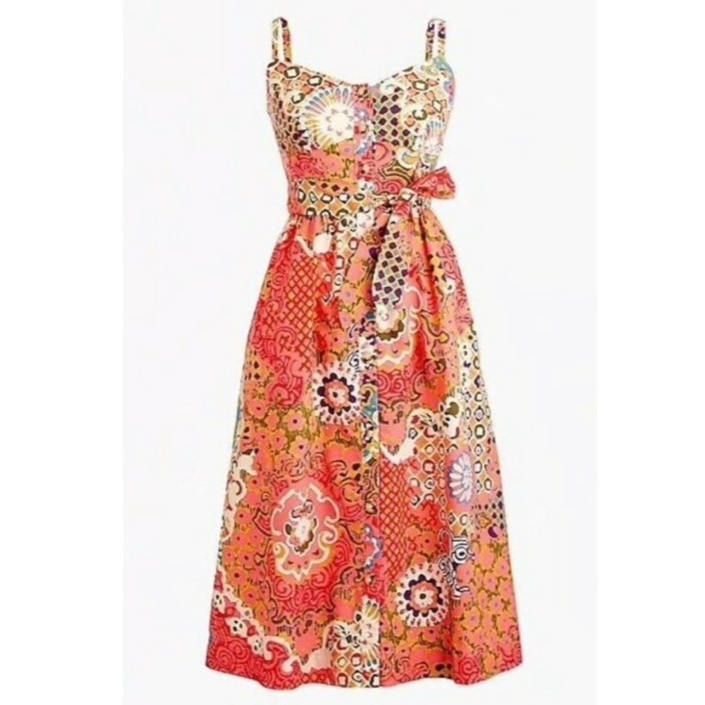 J. Crew Cotton Poplin Print Button Midi Sundress